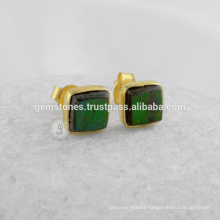 Handmade Vermeil Gold Bezel Stud Earrings, Wholesale 925 Sterling Silver Gemstone Earrings Jewelry Manufacturer